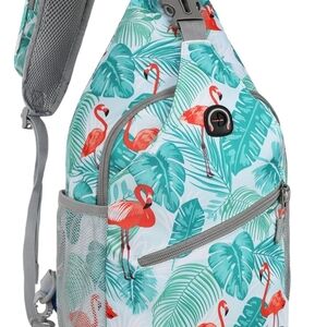Flamingo Print Crossbody Sling Bag - Turquoise/Coral